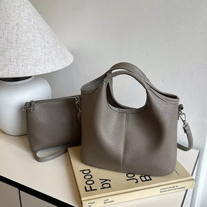 White Textured Leather Crossbody Bag With Pouch