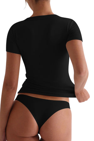 Eggshell Sculpted V-Neck Second-Skin Tee