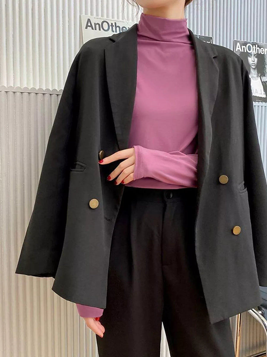 Yellow Solid Color Turtleneck Long Sleeve T-shirt