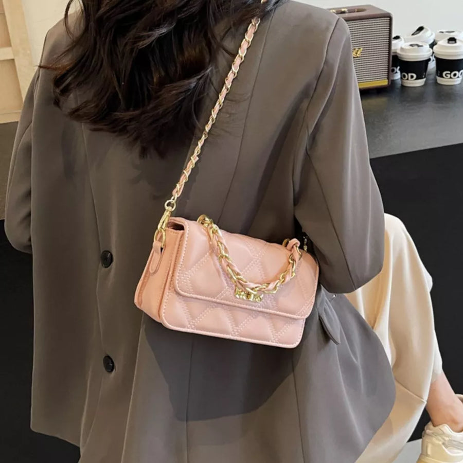 Pink with Quilted Chain Strap Crossbody Bag in Pink
