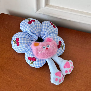 hair scrunchy featuring gingham in Beige with polyester Imported Size &amp texture