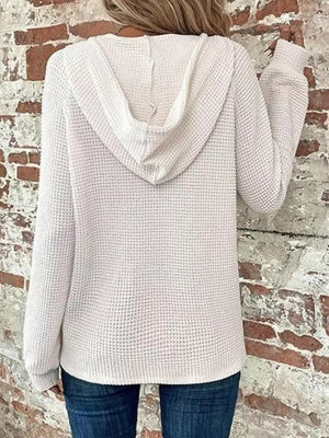 Full Size Waffle Knit Half-button Hoodie Plus Size in Grey