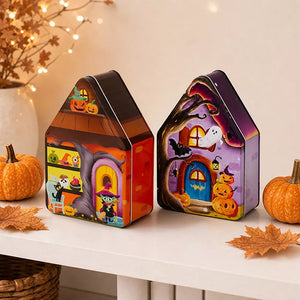 storage box in orange with graphic-print and house-shaped