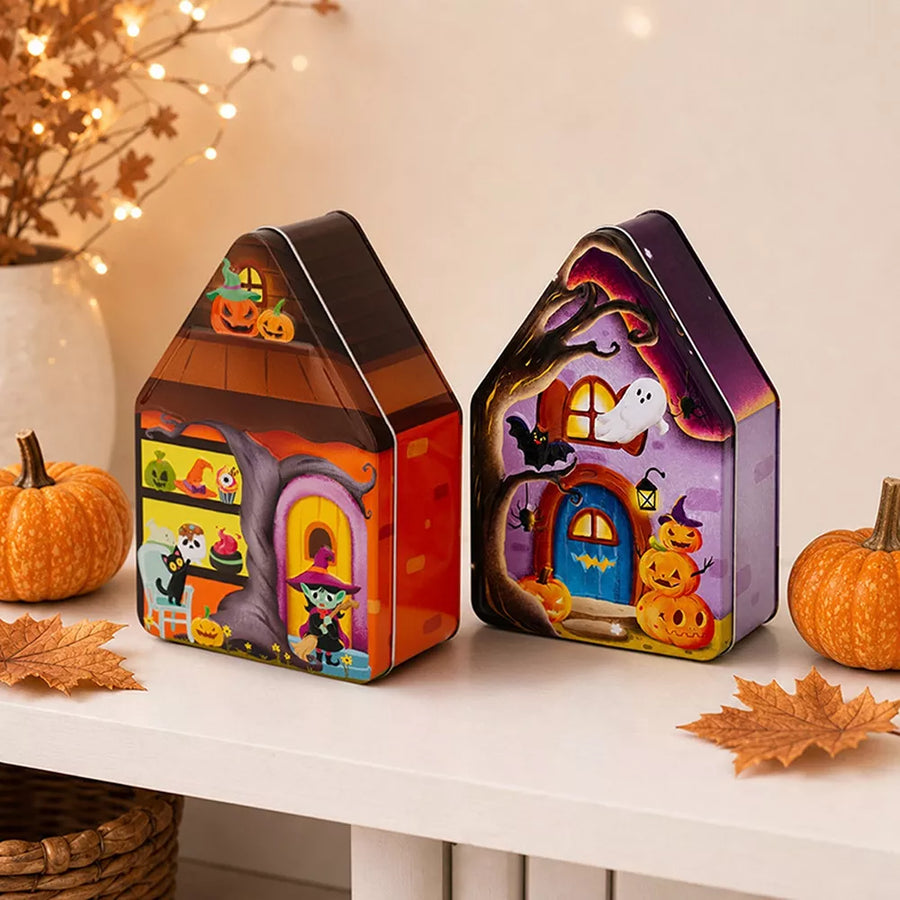storage box in orange with graphic-print and house-shaped