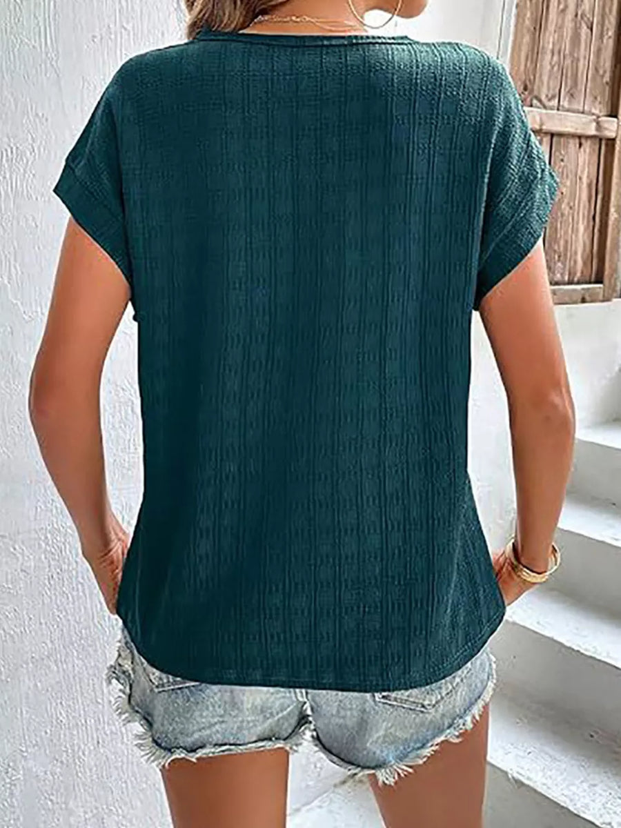 Apricot Textured Round Neck Short Sleeve Top