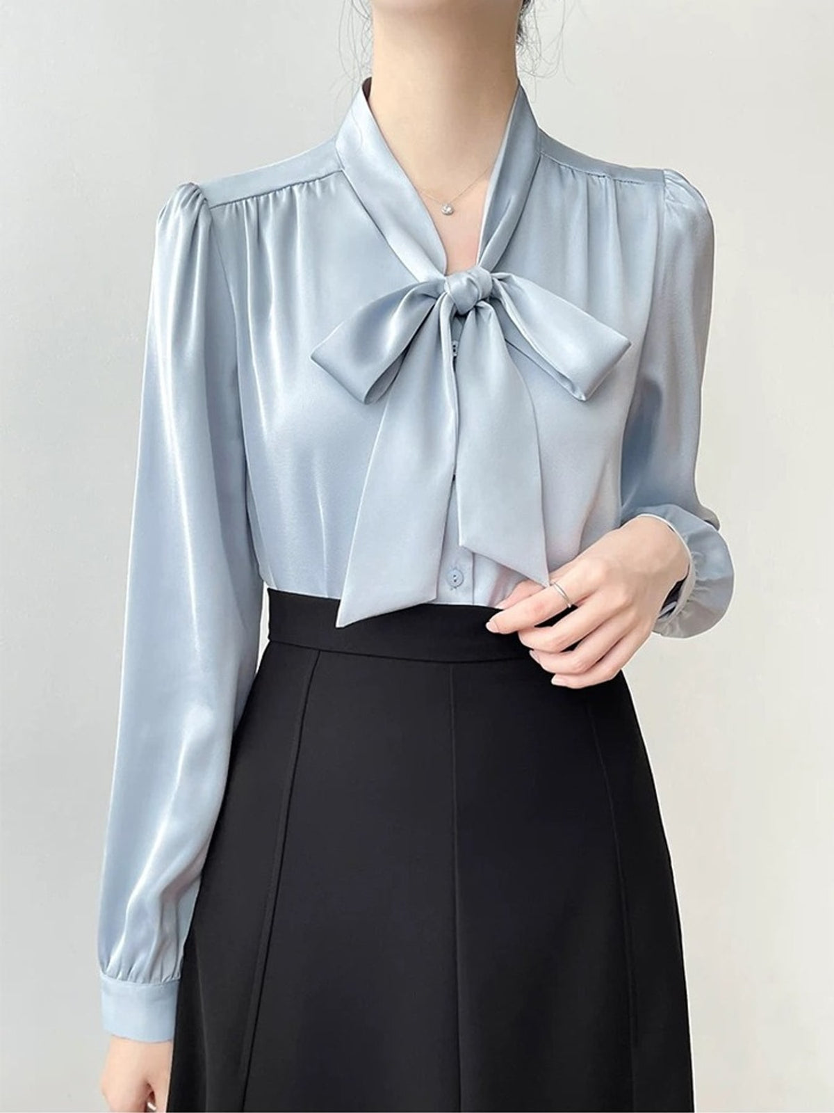 classic blouse in White-Long Sleeve with collared