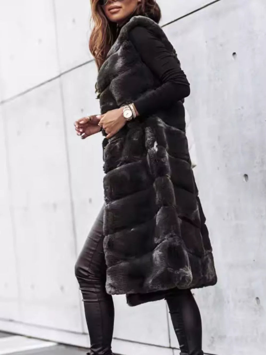 glam vest in camel with collarless