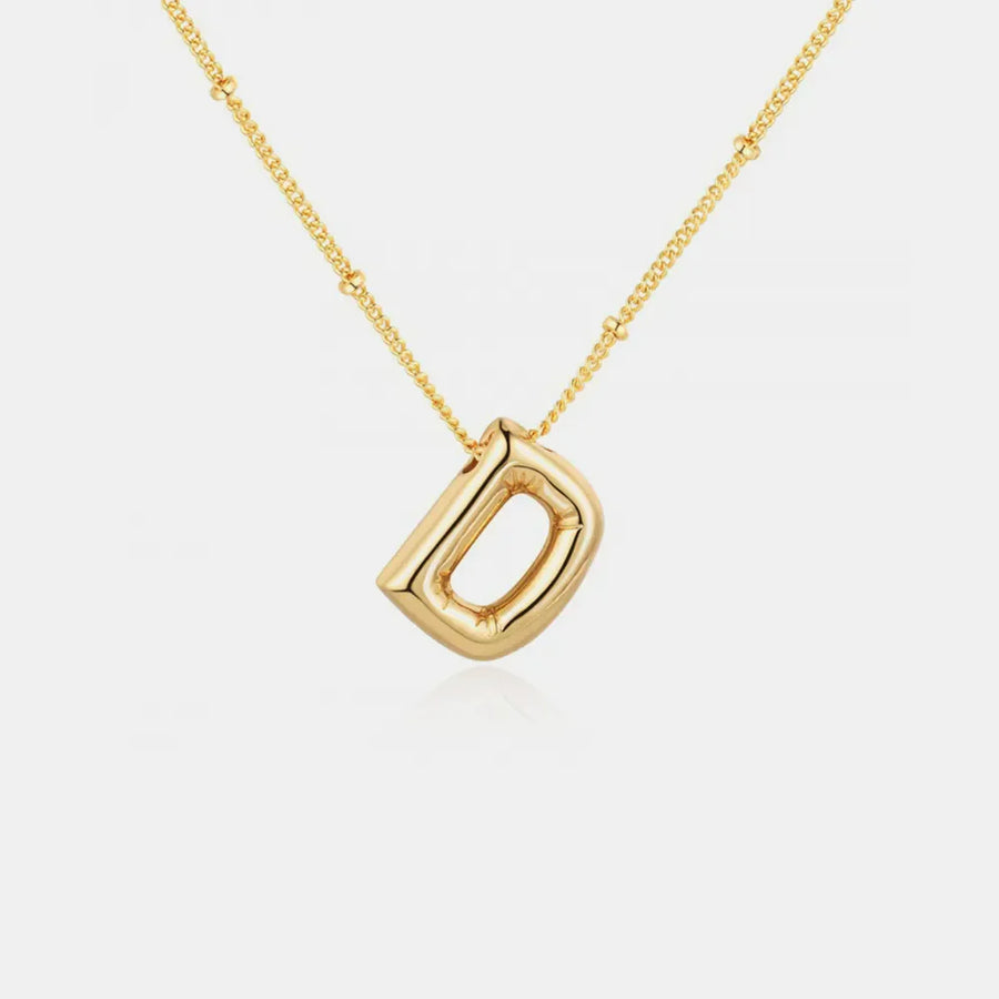 Gold initial D pendant necklace with beaded chain