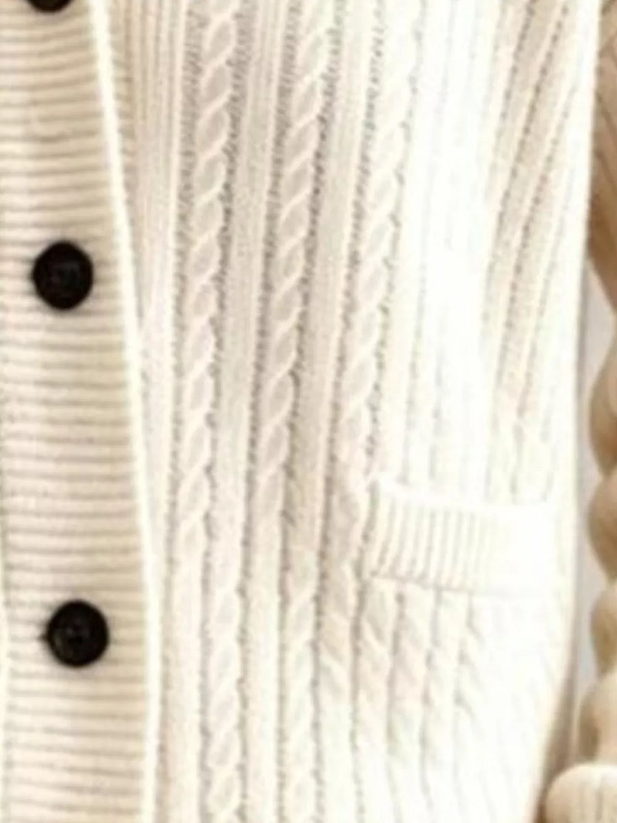 Full Size Shawl Collar Cable Knit Cardigan in Khaki