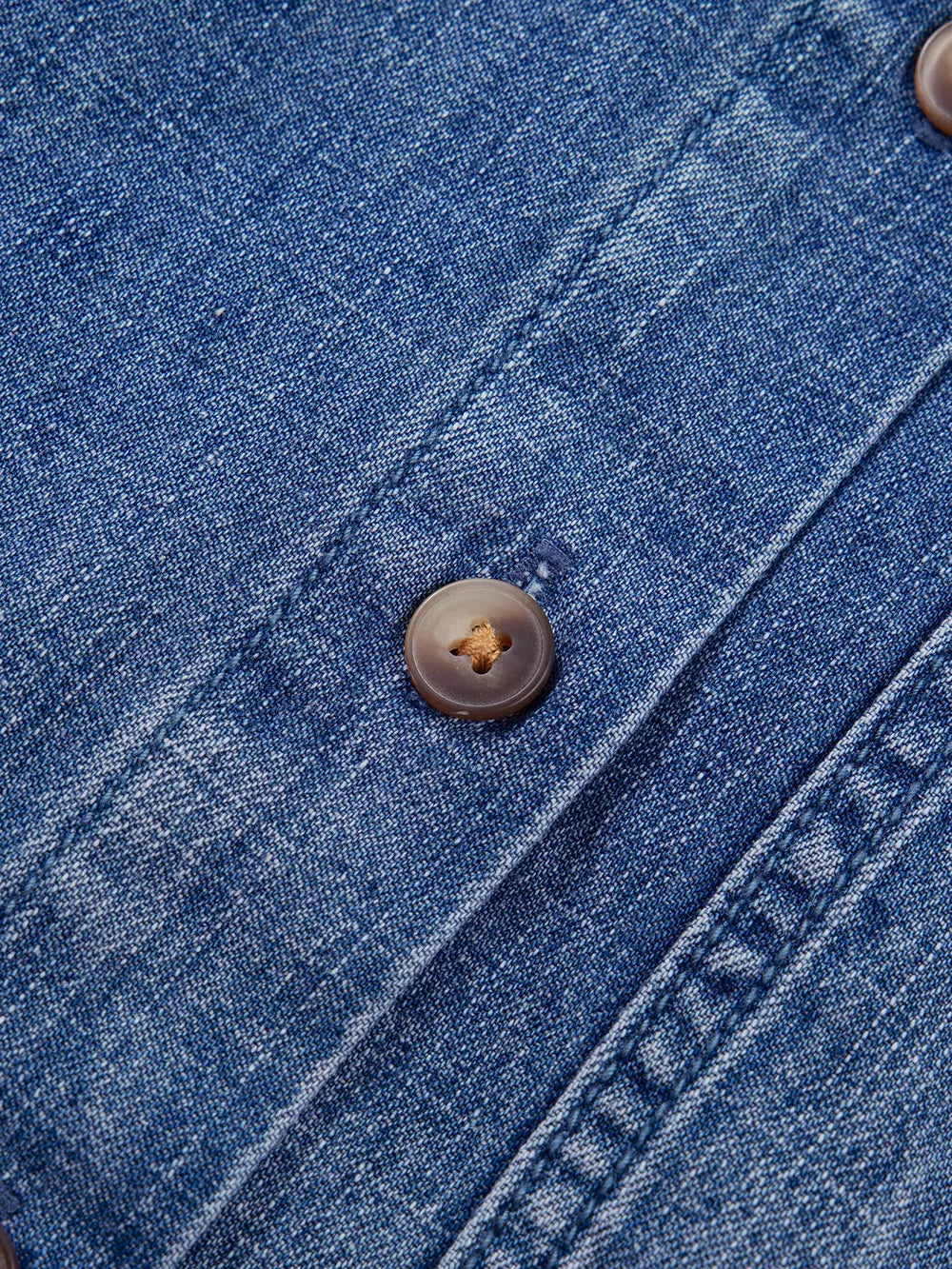 Three Quarter Sleeve Loose Denim Shirt in Dusty Blue with chest pocket