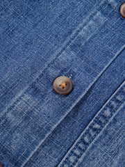Three Quarter Sleeve Loose Denim Shirt in Dusty Blue with chest pocket