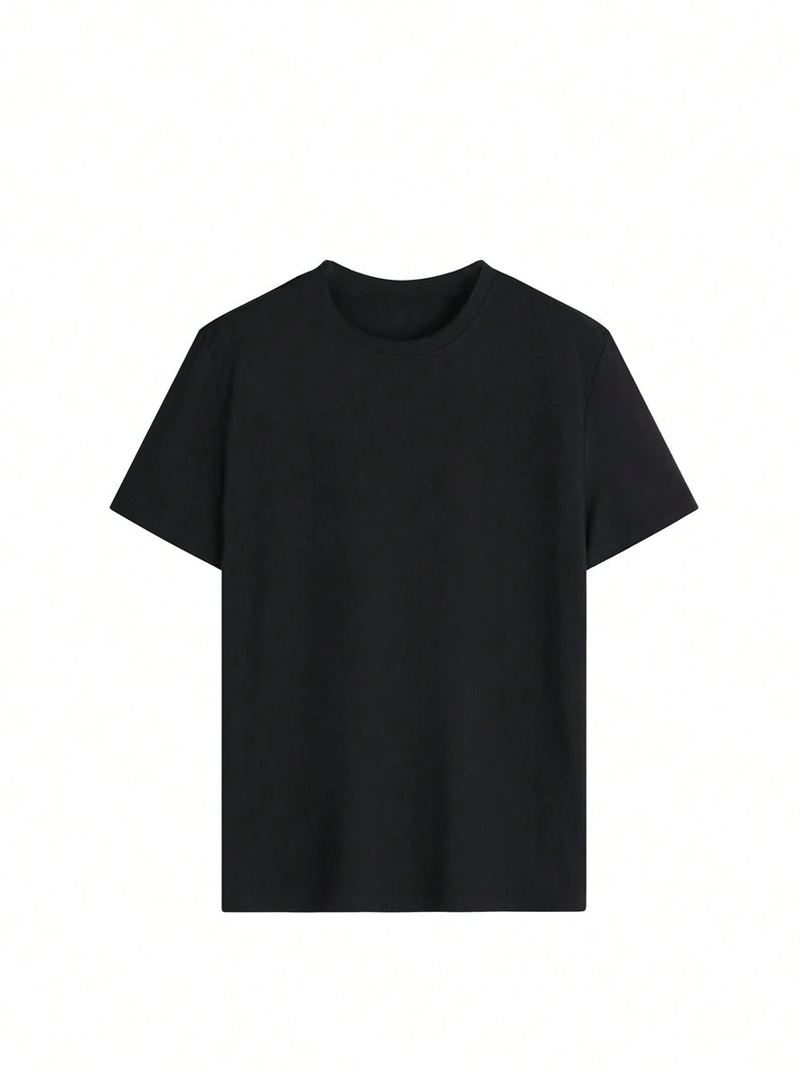 Black crewneck t-shirt with short sleeves and a classic fit.