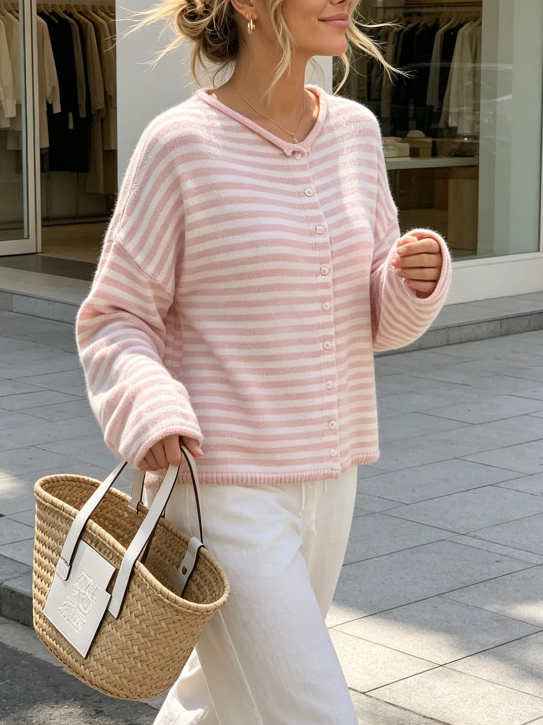 100% polyester Care instructions: Machine wash cold cardigan in white with relaxed silhouette