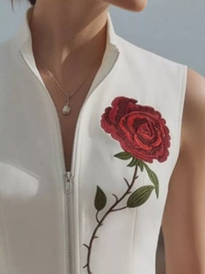 White Rose Zip Up Sleeveless Shirt