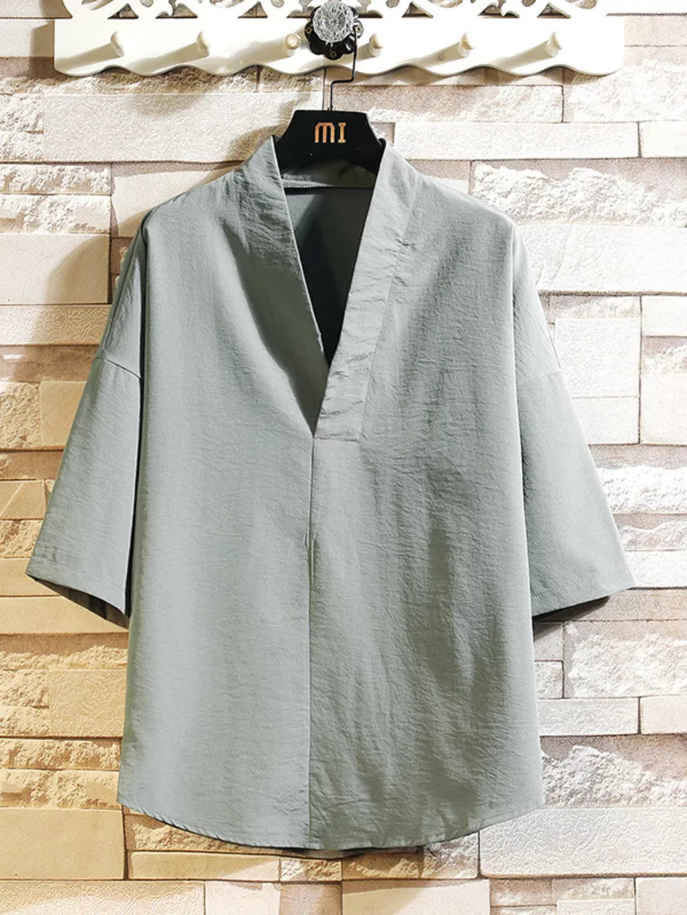 kimono shirt in sage green featuring plus-size and relaxed fit