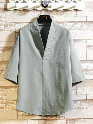 kimono shirt in sage green featuring plus-size and relaxed fit
