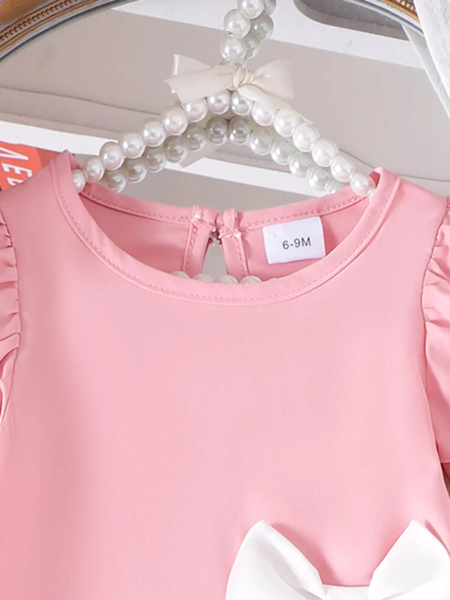 Children's Bow Puff Sleeve Dress in Pink