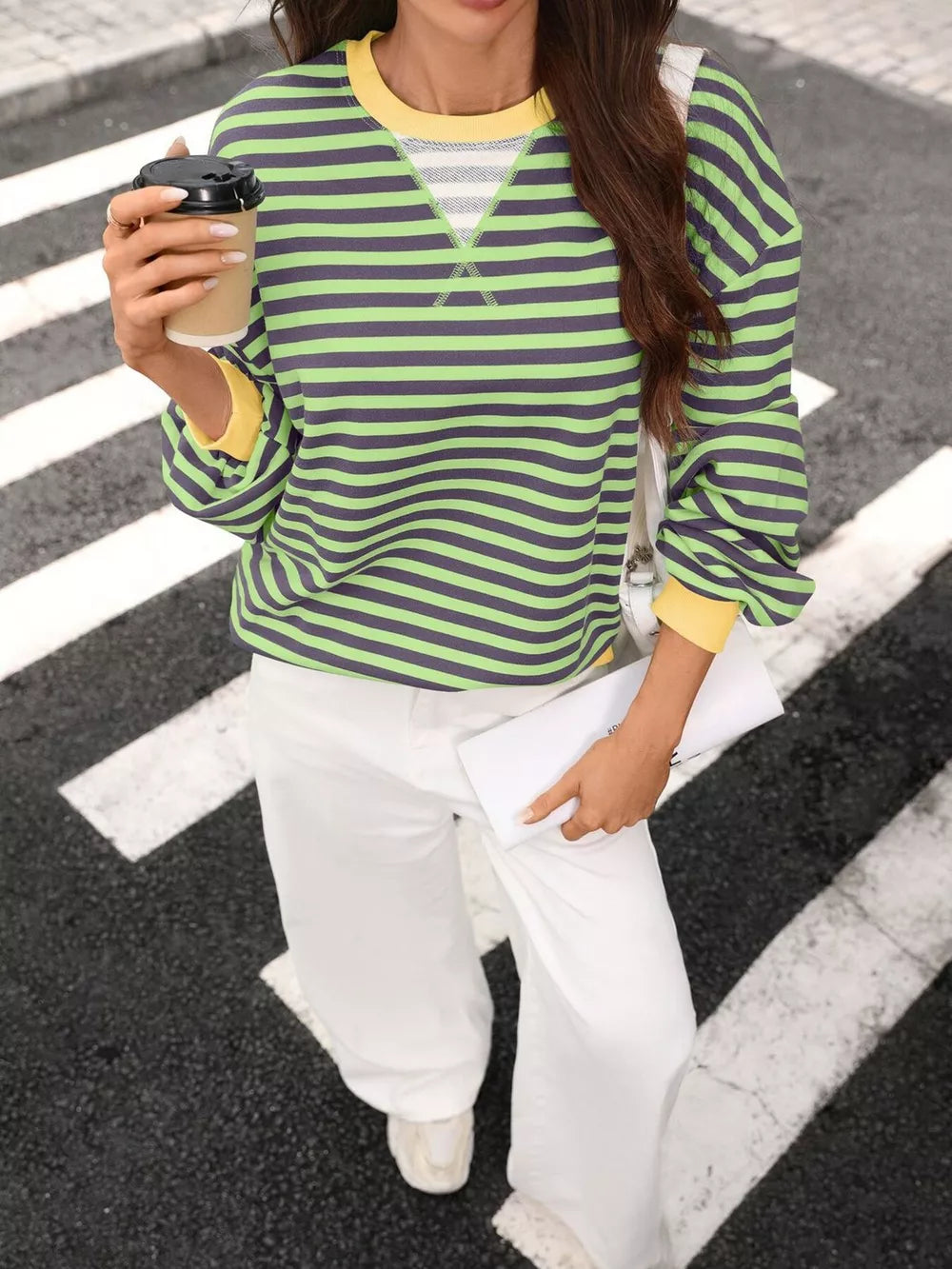 Blue Red relaxed sweatshirt with crew neck