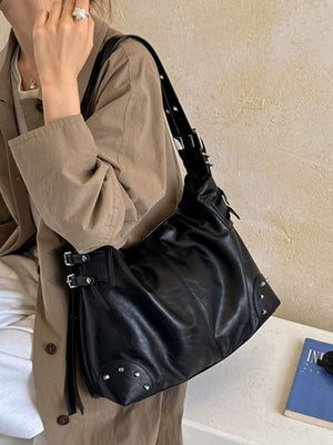 Rivet Decor Shoulder Bag in black with rivet decor