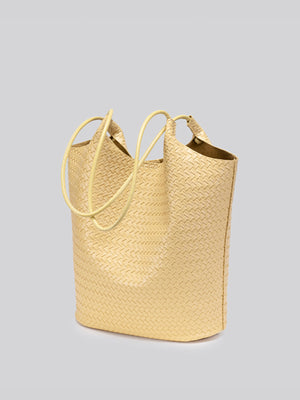 tote in pale yellow with woven texture and woven texture