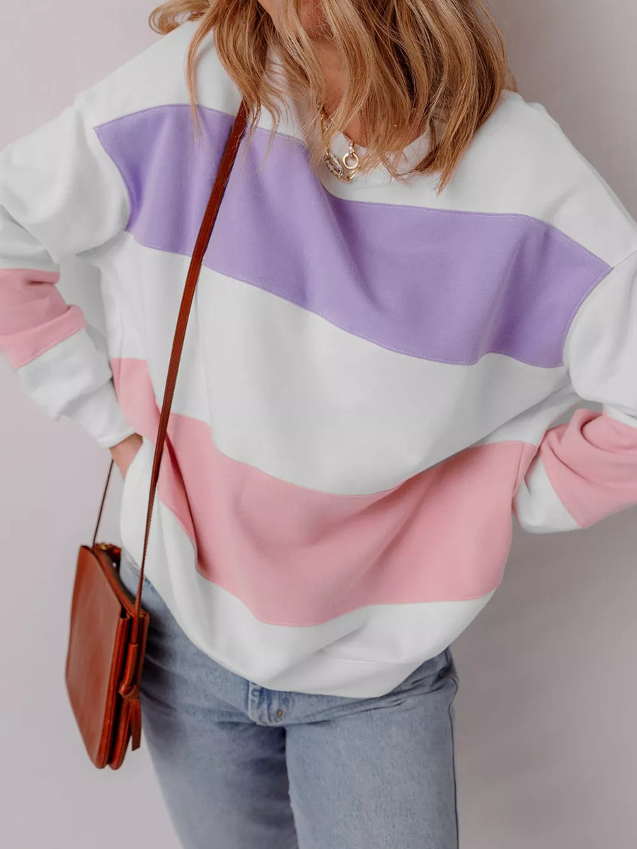 Multicolor with Colorblock Patchwork Drop Shoulder Sweatshirt