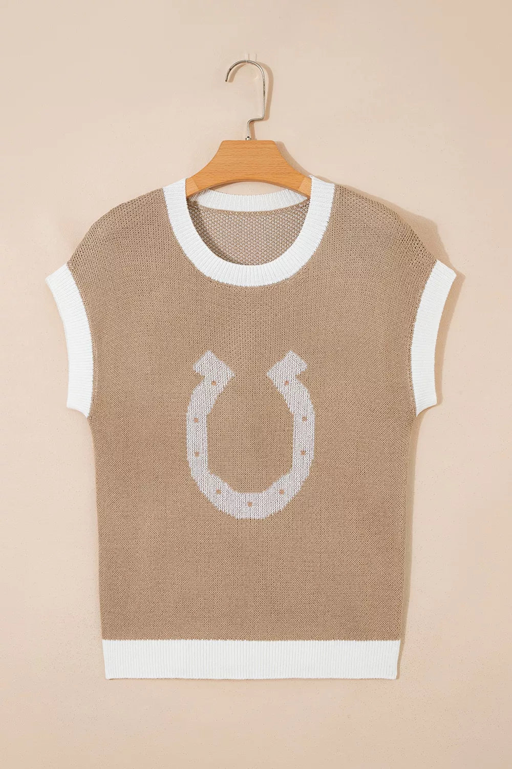 pullover sweater in Mocha with graphic and contrast trim