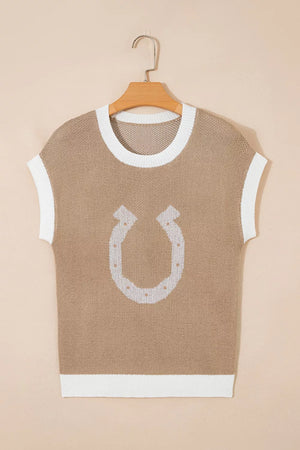 pullover sweater in Mocha with graphic and contrast trim