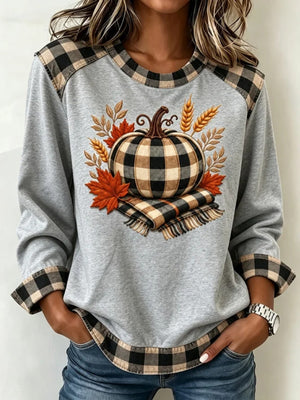 Blush Pink sweatshirt with plaid trim and long sleeve
