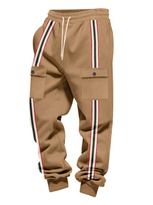 Men's Casual Striped Cargo Joggers Plus Size in black