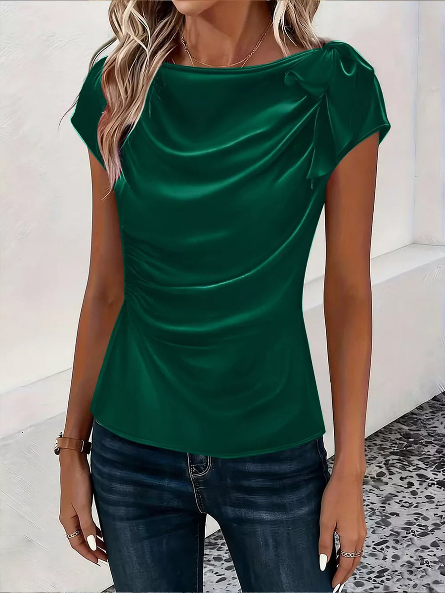 Burgundy Ruched Short Sleeve Satin Top