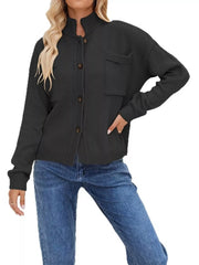 Apricot cardigan with hip-length and button-front