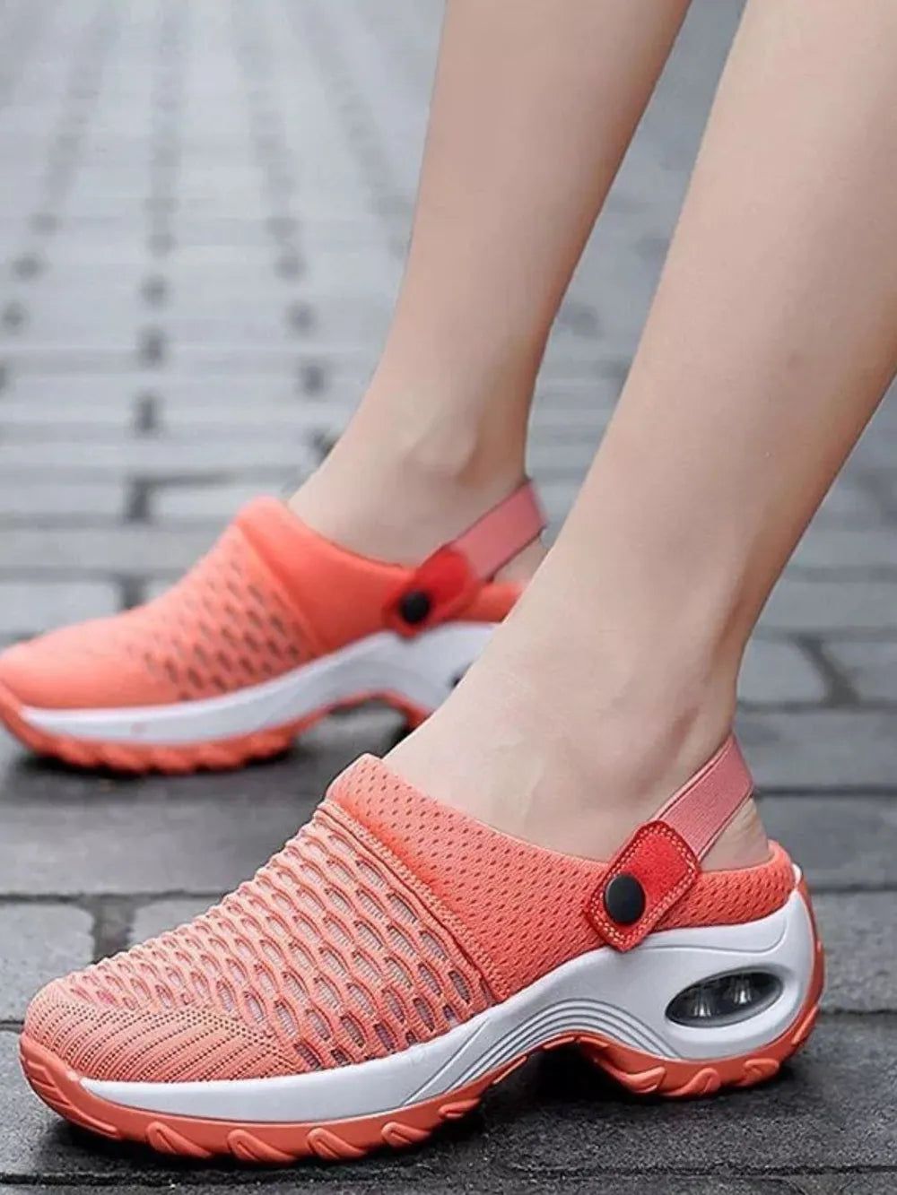 Coral air cushion mesh slingback sandals with adjustable strap and white sole