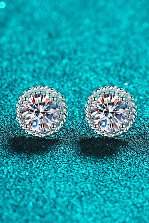 Silver rope-framed moissanite stud earrings with brilliant cut stones