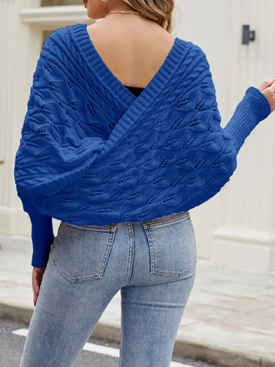 Cable Knit Batwing Sleeve Sweater in Black, view 15