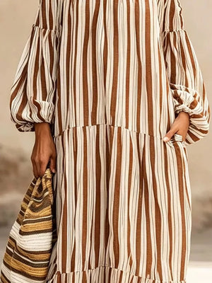Off-shoulder Striped Maxi Dress in lime green