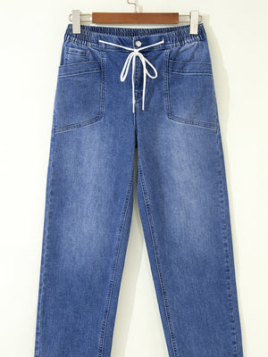 Dusty Blue jeans with ankle-length and drawstring