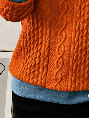 Denim Contrast Trim Quarter Zip Sweatshirt Plus Size in Orange with contrast stitching