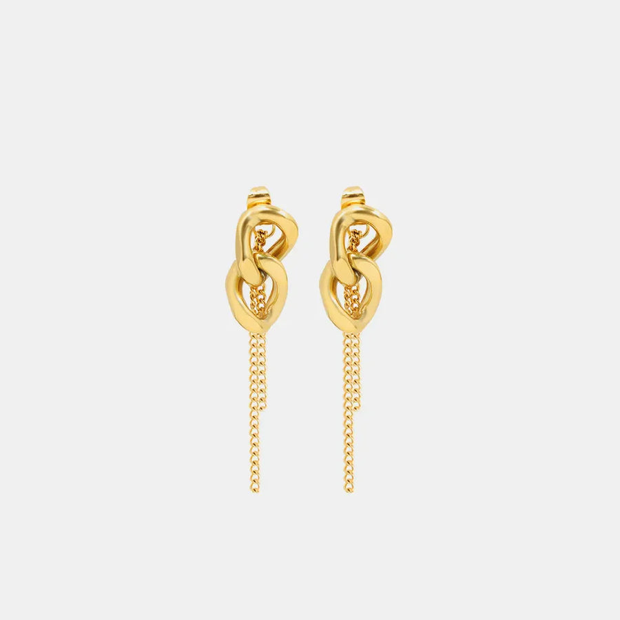 Gold linked chain drop earrings with delicate chain tassels