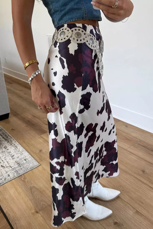 deep purple midi skirt featuring not lined and cow-print