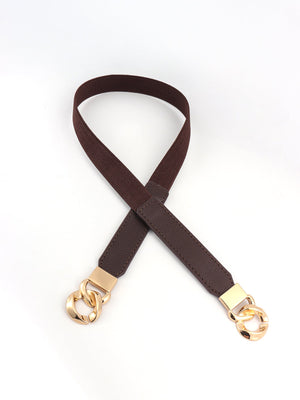 Chocolate and gold chain detail faux leather elastic belt