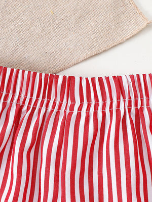 Red and white striped baby shorts with elastic waistband