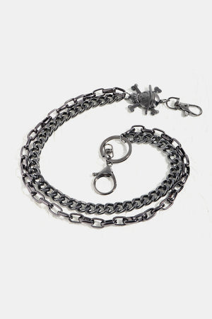 Black alloy wallet chain with skull and crossbones charm and lobster clasps