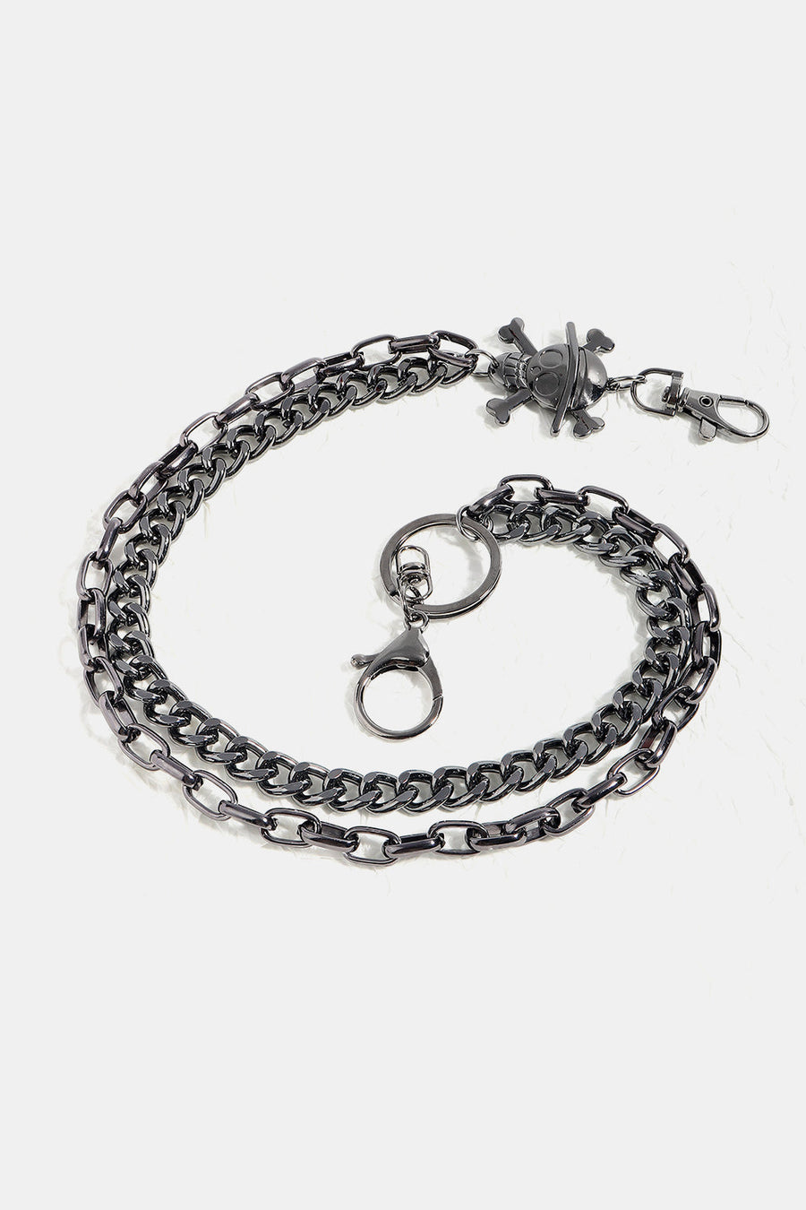 Black alloy wallet chain with skull and crossbones charm and lobster clasps