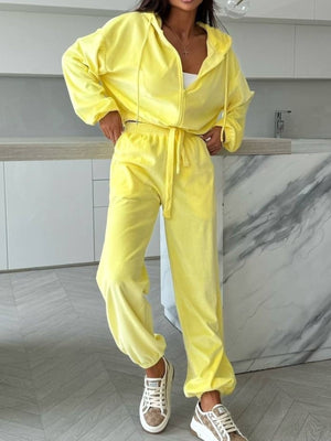 aqua tracksuit with cropped and zip-front