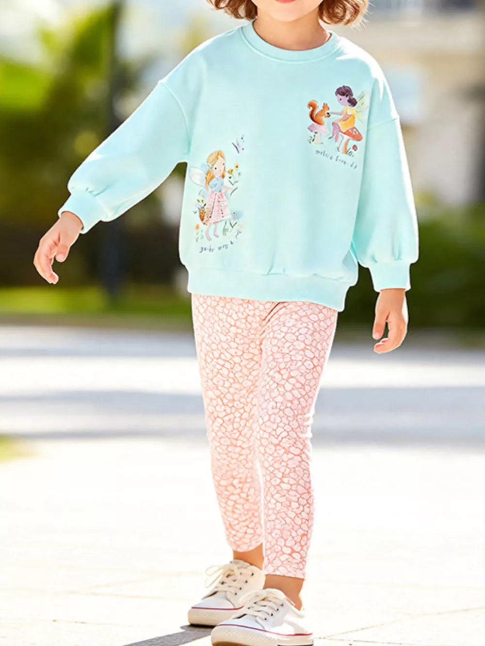 aqua Sweatshirt and Pants Set with graphic print and abstract print and crew neck