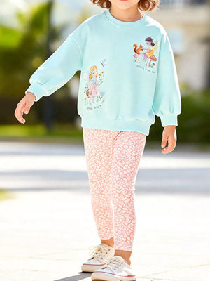 aqua Sweatshirt and Pants Set with graphic print and abstract print and crew neck