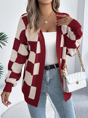 cardigan in Burgundy with stretchy and hip-length
