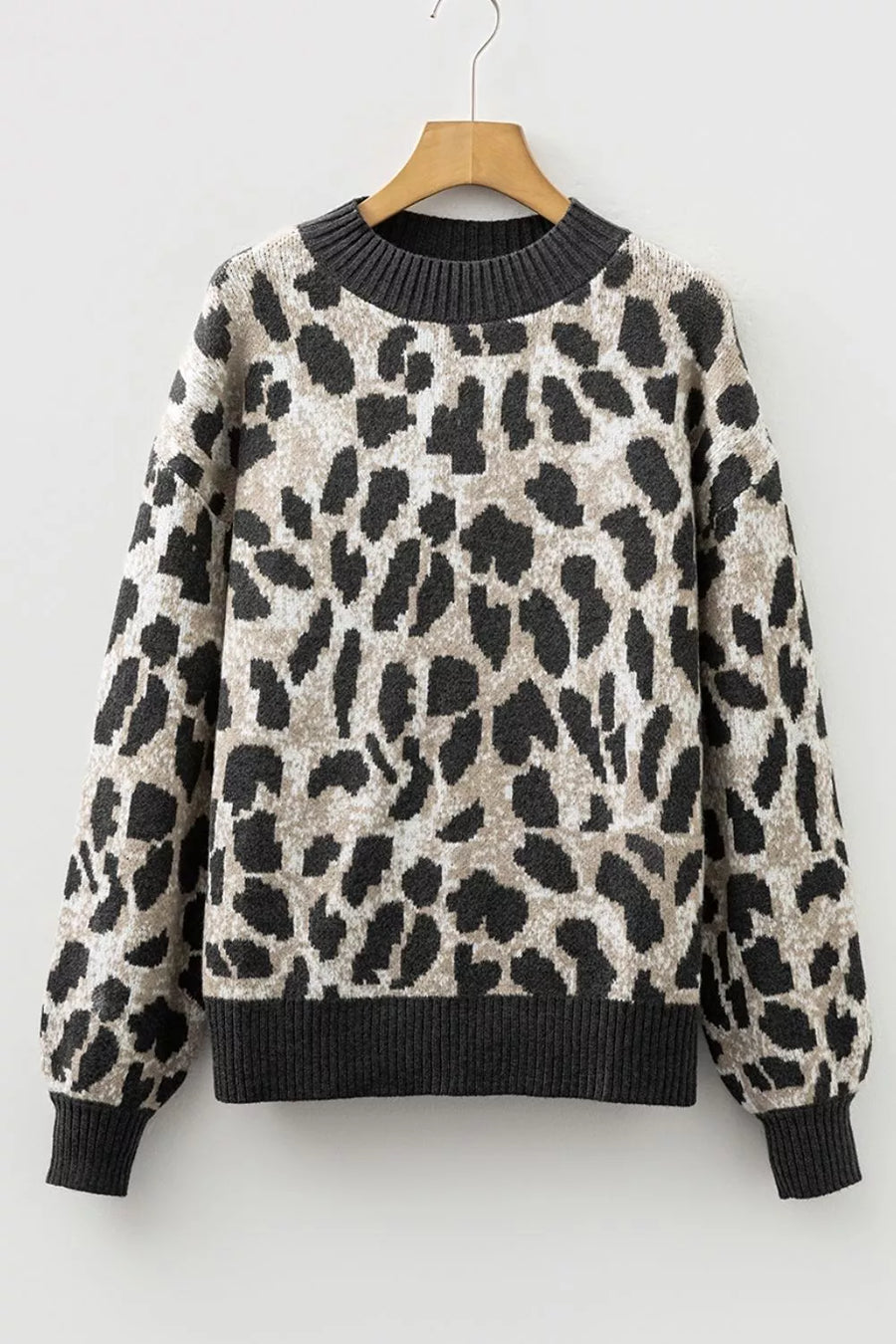 pullover sweater featuring leopard-print in Black with 70% polyester, 20% acrylic, 10% polyamide Care instructions: Machine