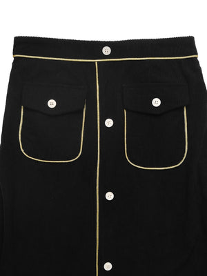 Corduroy Midi Skirt in Black