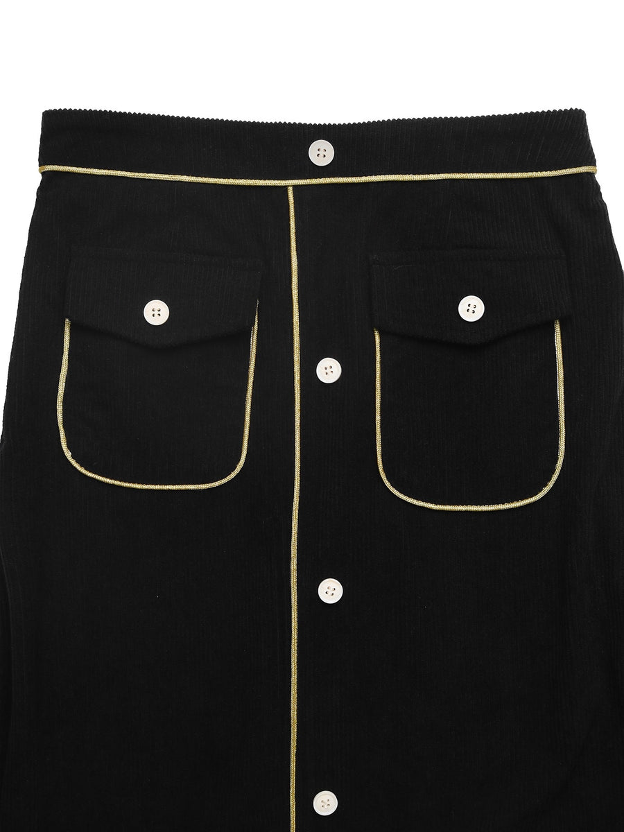 Corduroy Midi Skirt in Black